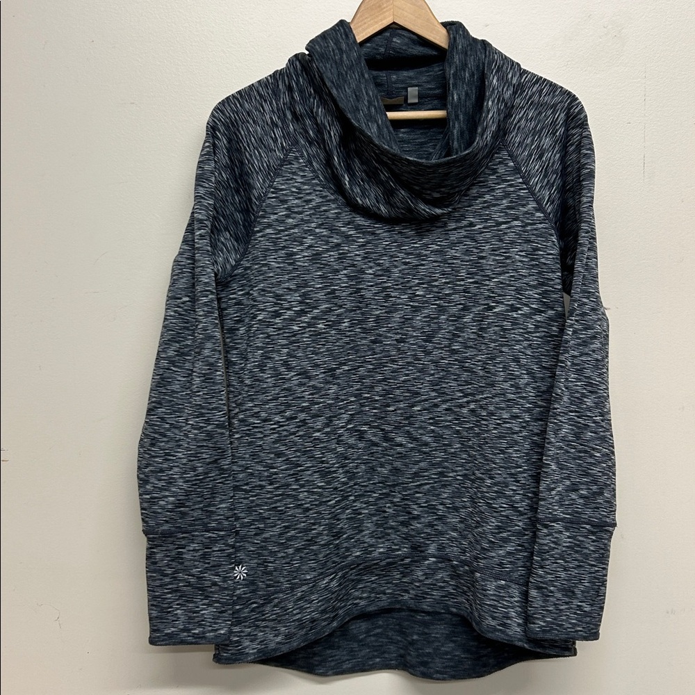 Athleta Space Dye Tranquility Cowl Neck Pullover Tunic Top | Gray | M